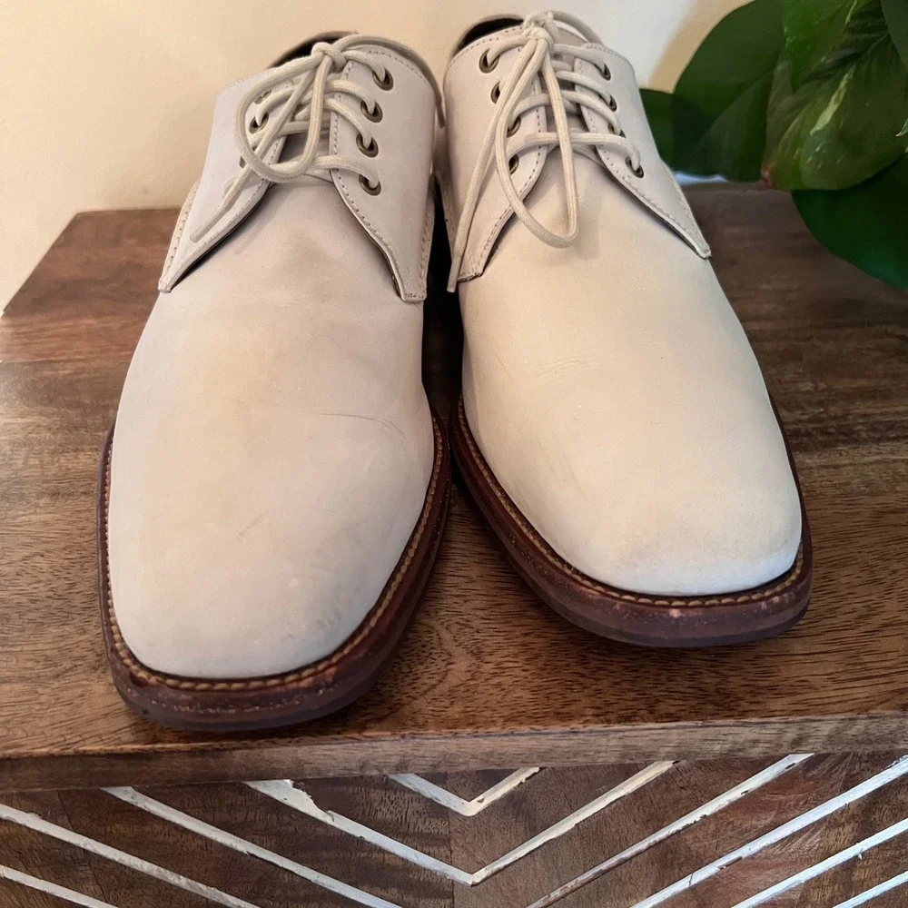 VTG‎ Cole Haan Mens 10.5 Oxfords Derby Shoes Beige Leather Square Toe Lace Up